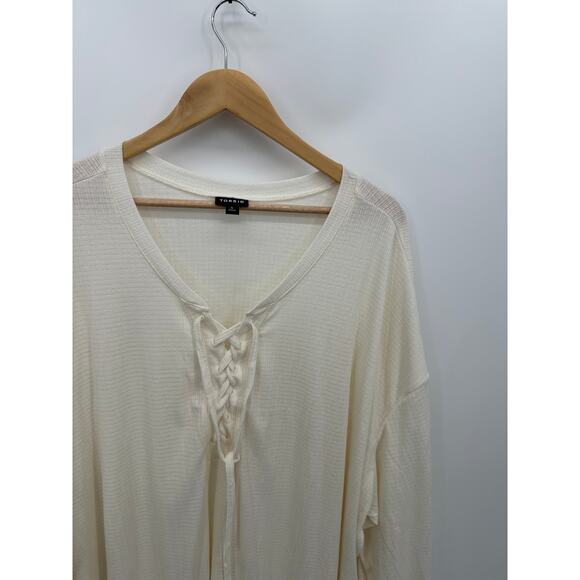 Torrid Texture Jersey Lace-Up Drop Shoulder Top Women 5X Cream Lightweight - Picture 5 of 9